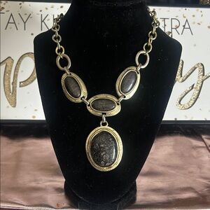 Vintage Black and Gold Statement Necklace #78013purp
